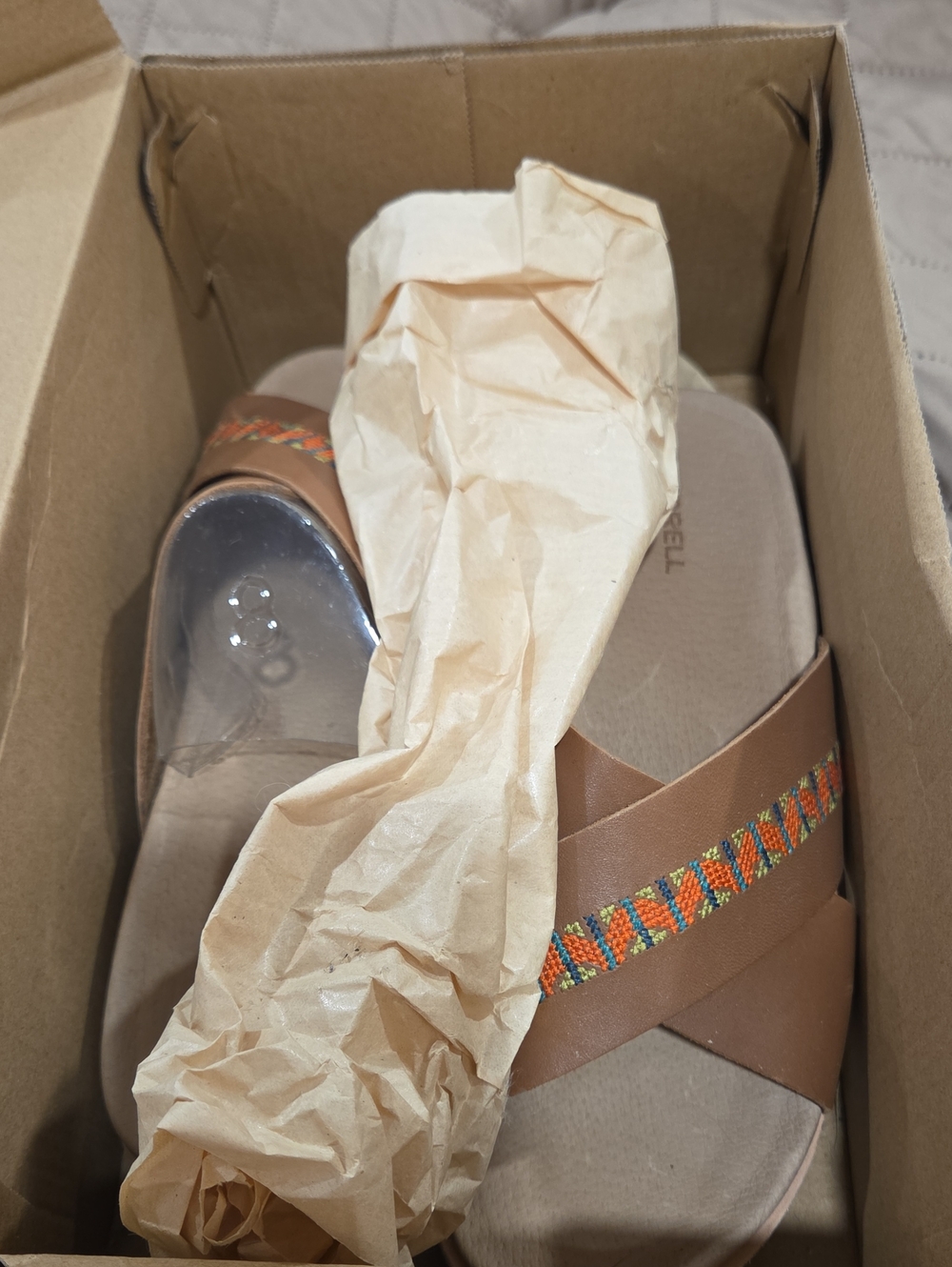 Merrell Women's Brown Slide Sandals with Orange and Green Embroidery - Picture 9 of 9